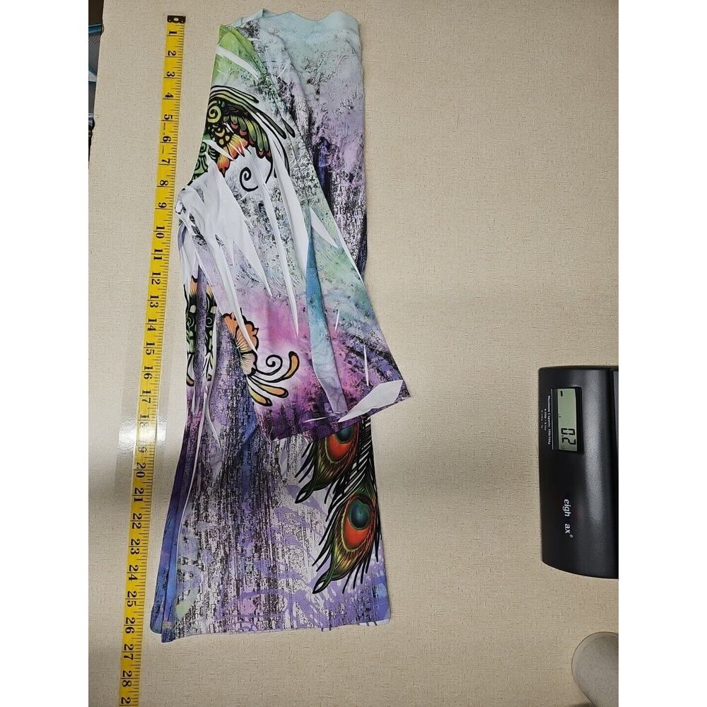 Carrie Allen Peacock Tee Blouse 3/4-Sleeve Size L Artsy Vibrant Stretch - Picture 7 of 7